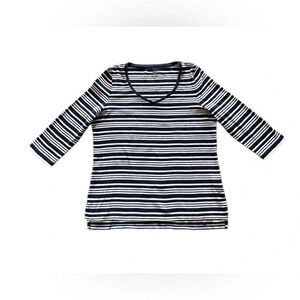 Talbots Stretch Ultimate Tee Navy White Striped 3/4 Sleeve Cotton Women’s LP